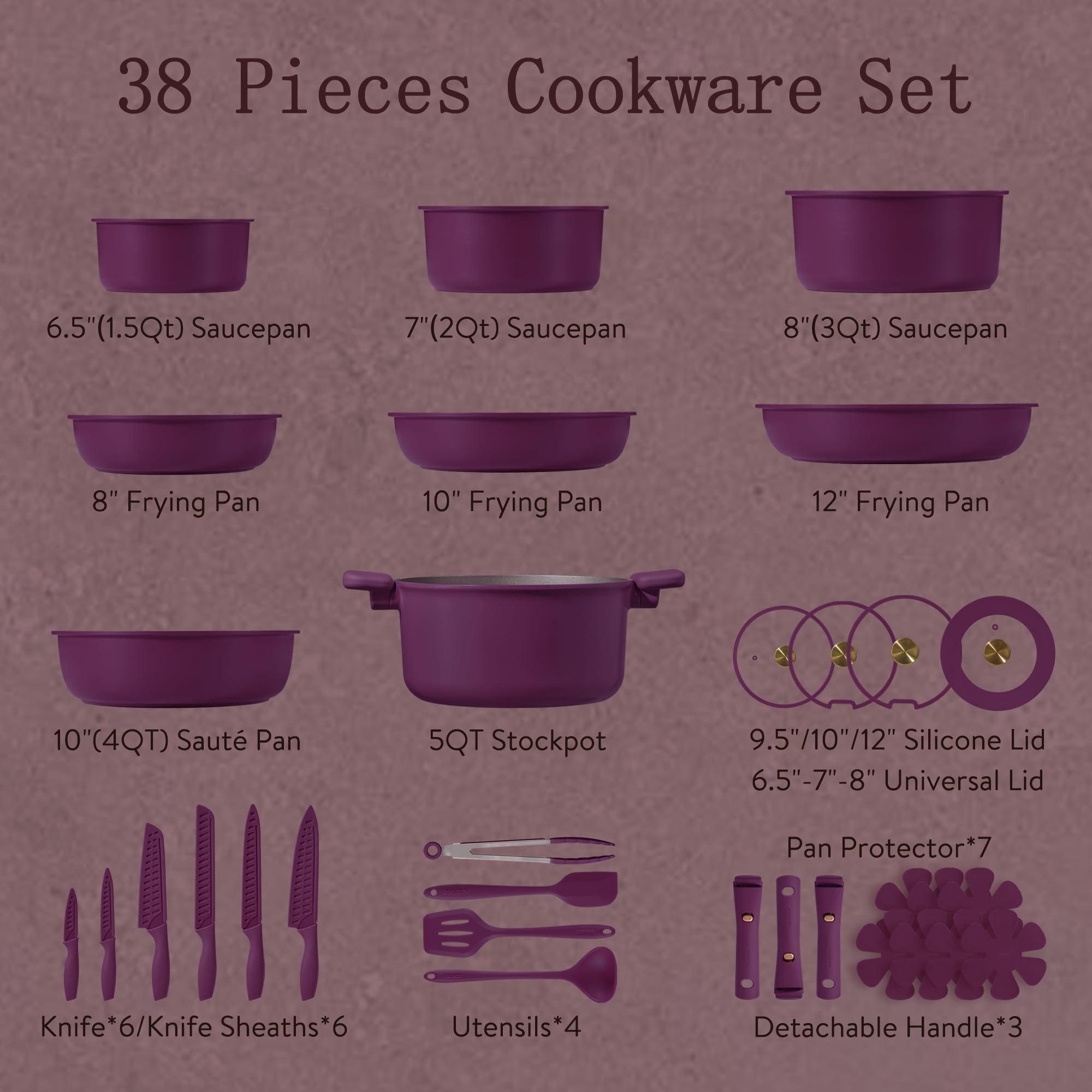 CAROTE 38pc Cookware Set - Knives & Lids -2 CAROTE 38pc Cookware Set - Knives & Lids -2