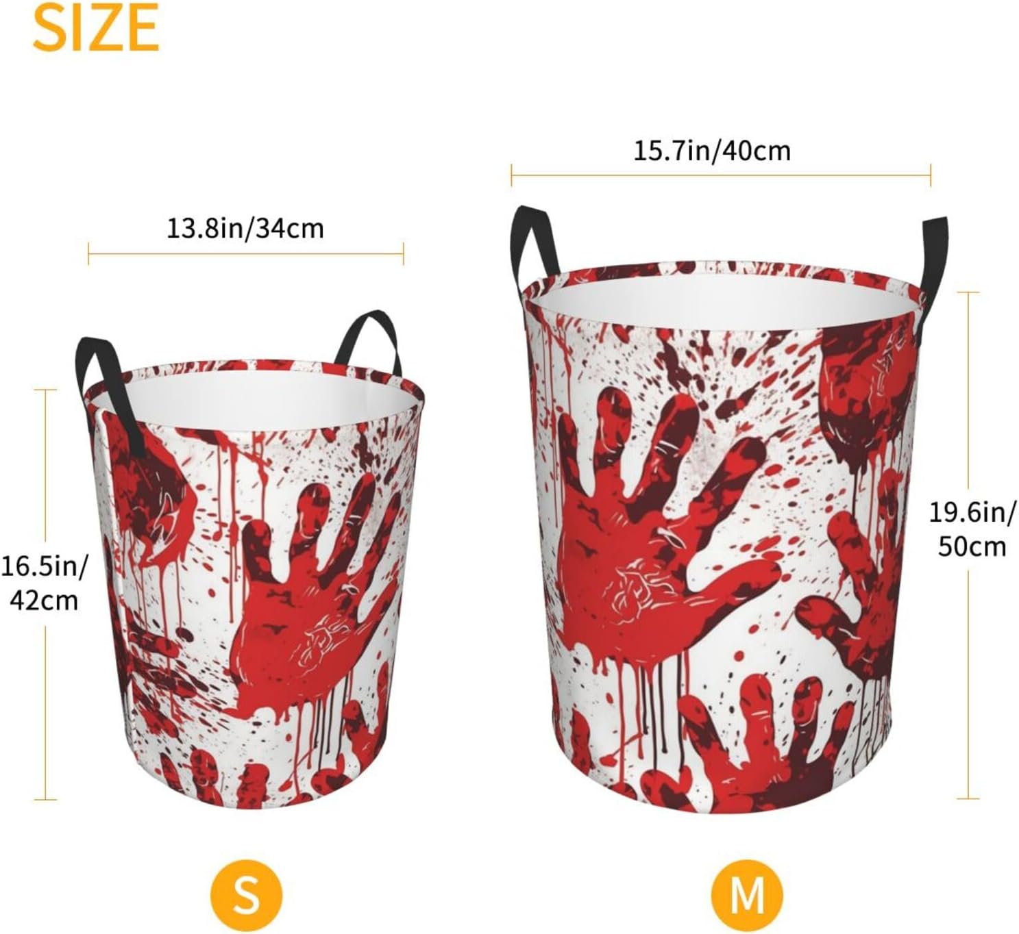 Bloody Handprints Laundry Basket With Handles, Foldable Laundry Hamper Oxford Cloth Dirty Clothes Basket Waterproof Clothes Toys Storage Bin Organizer for Bedroom Bathroom Dorm