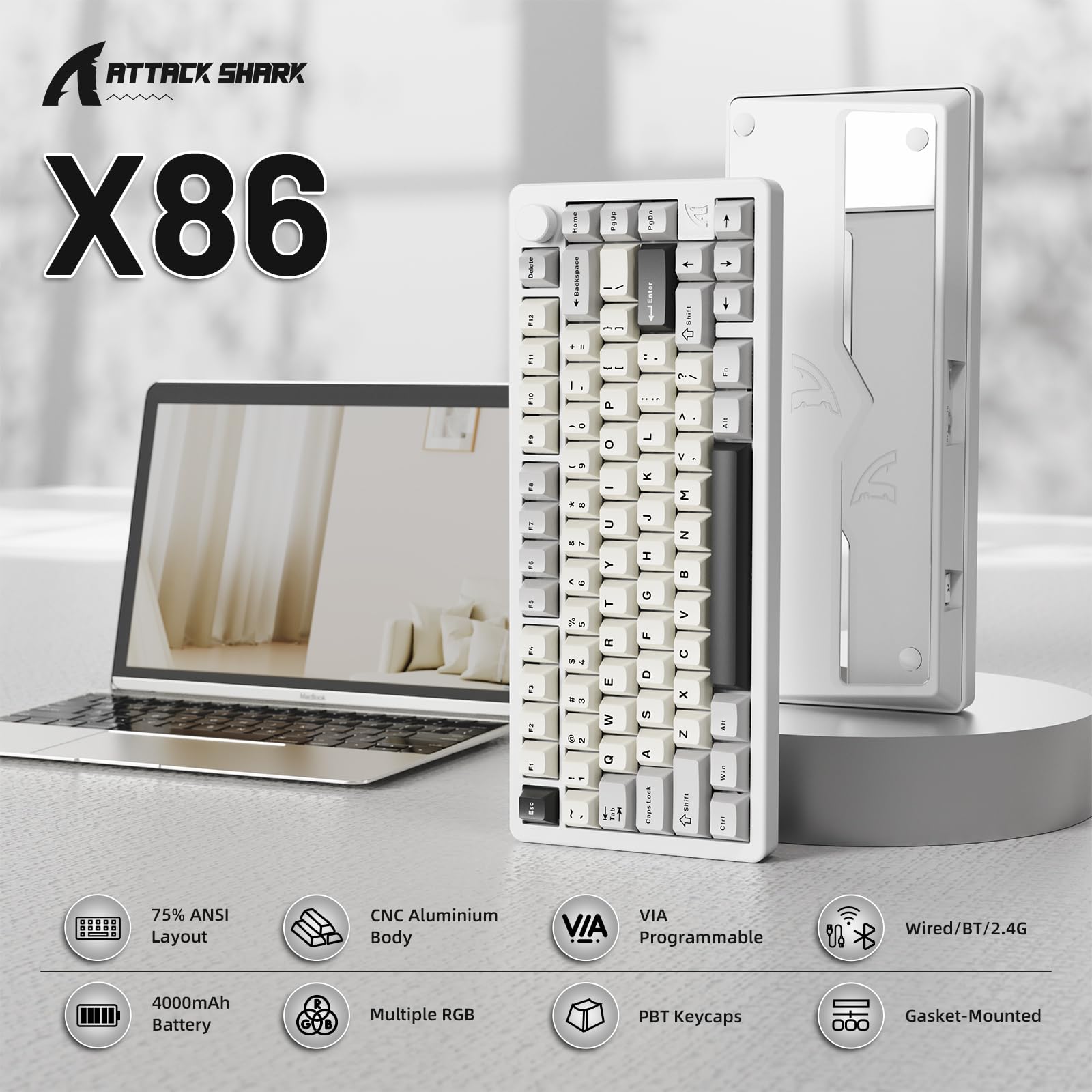 Amazon.com: ATTACK SHARK X86 75% Wireless Mechanical Keyboard