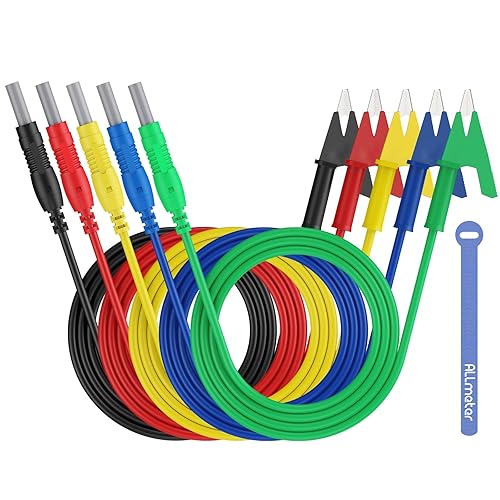 Miniatura 23 de 1 par de cable de prueba de enchufe de plátano a clip de cocodrilo, 39.4 in/3.28 pies, corriente nominal de 15 A, voltaje máximo de 1000 V, cable