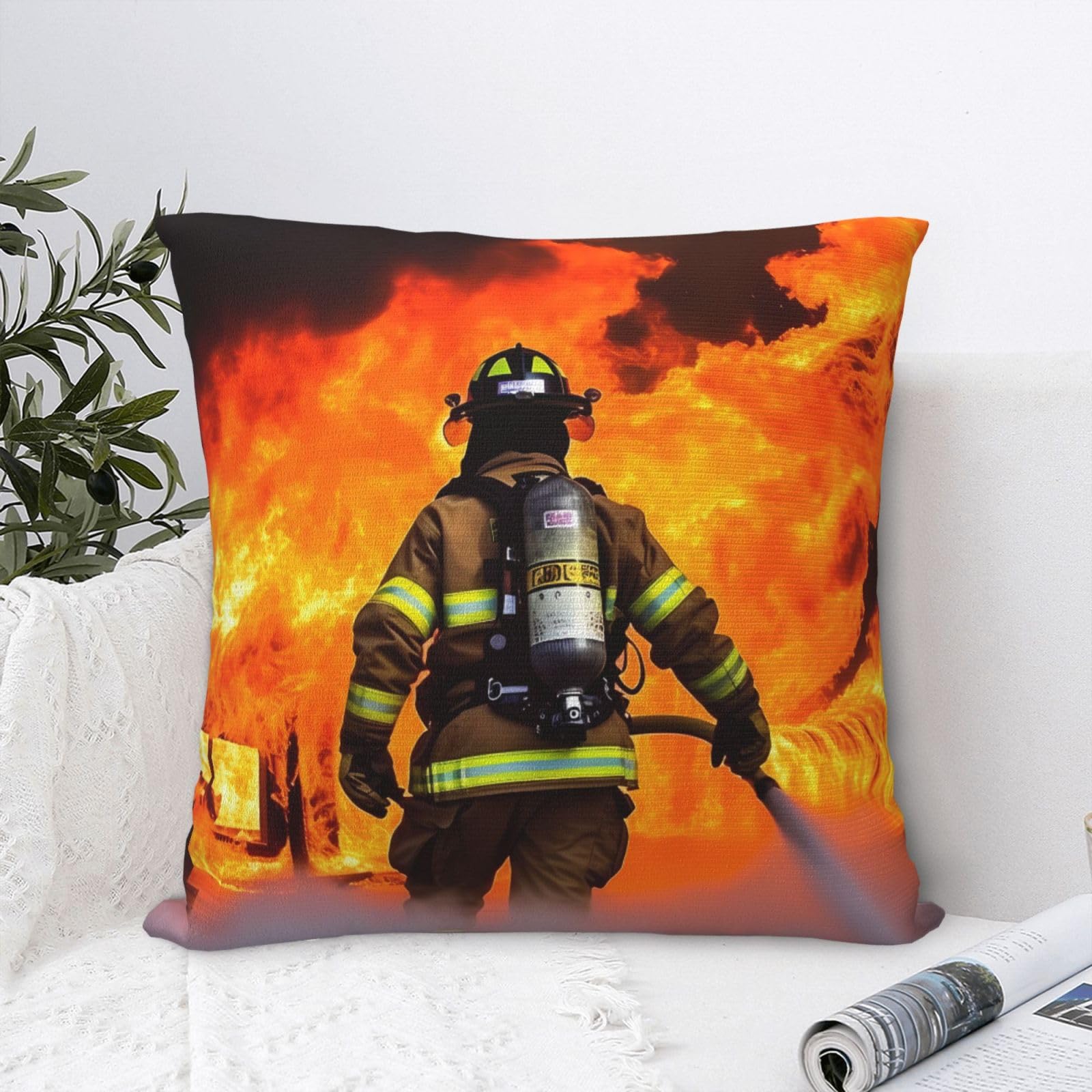FodPand Luxury Velvet Throw Pillow Covers 18"x18" Super Soft Decorative Pillow Cases - Firefighter Fireman Flame Pillowcases Modern Lumbar Cushion Cases for Couch Sofa Bed Pillow Shams