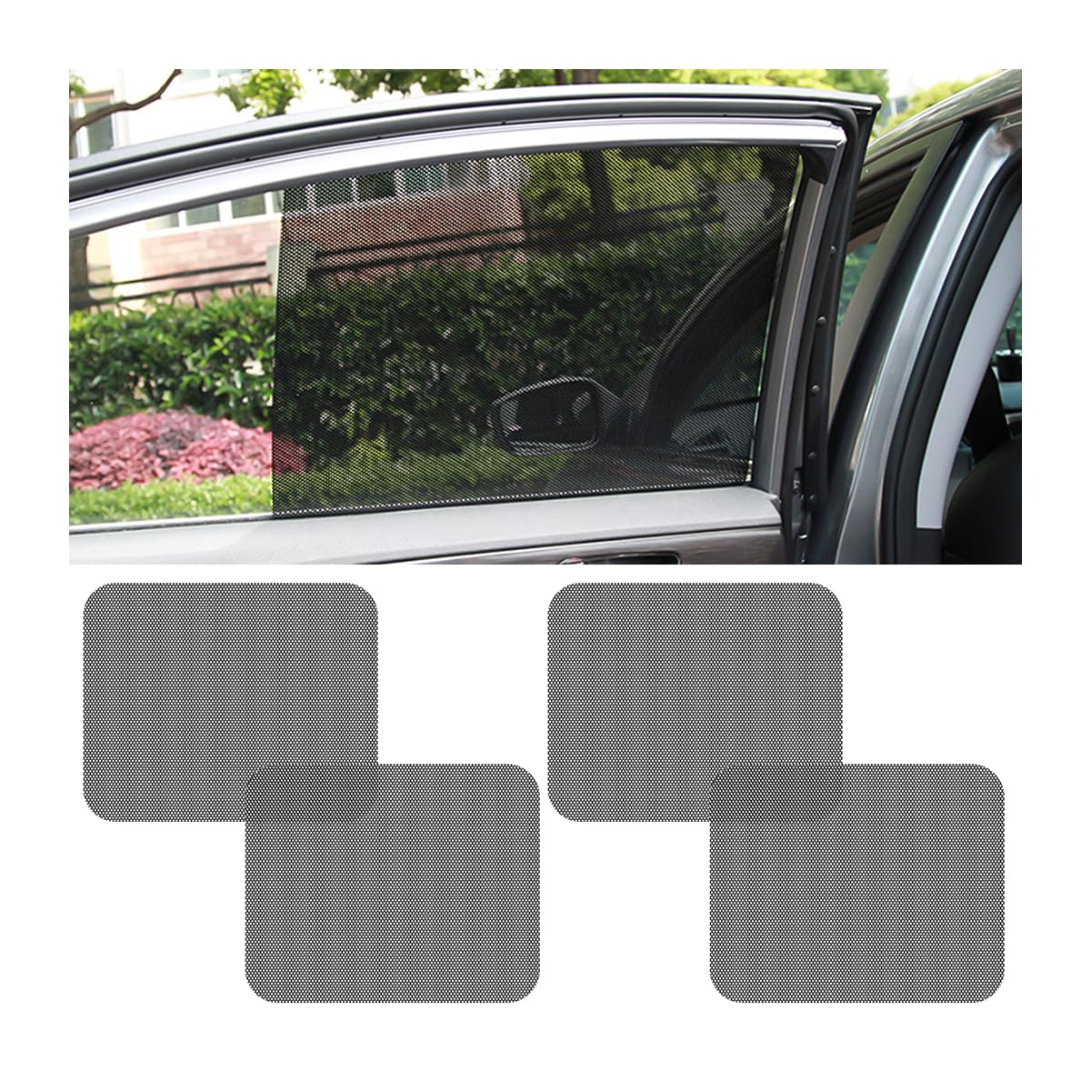 BELOMI 4 Pcs Car Side Window Sunshade, Static Cling Side Automotive Window Stickers, Cuttable UV Protection Car Window Covering Film, Car Privacy Curtains for Most Vhicles, SUV, Bathroom, Office, Home