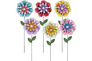Metal Flower Yard Stakes, a Six-Piece Colorful Outdoor Garden Decorative Set