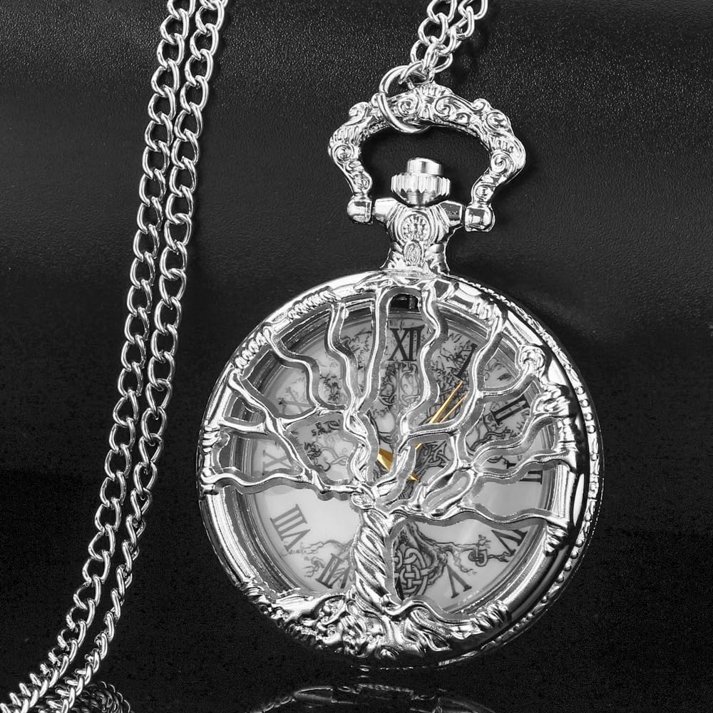 Van Gogh Montre de poche à quartz avec chiffres romains et lune étoilés et boîtier argenté pour homme et femme (avec sac cadeau)