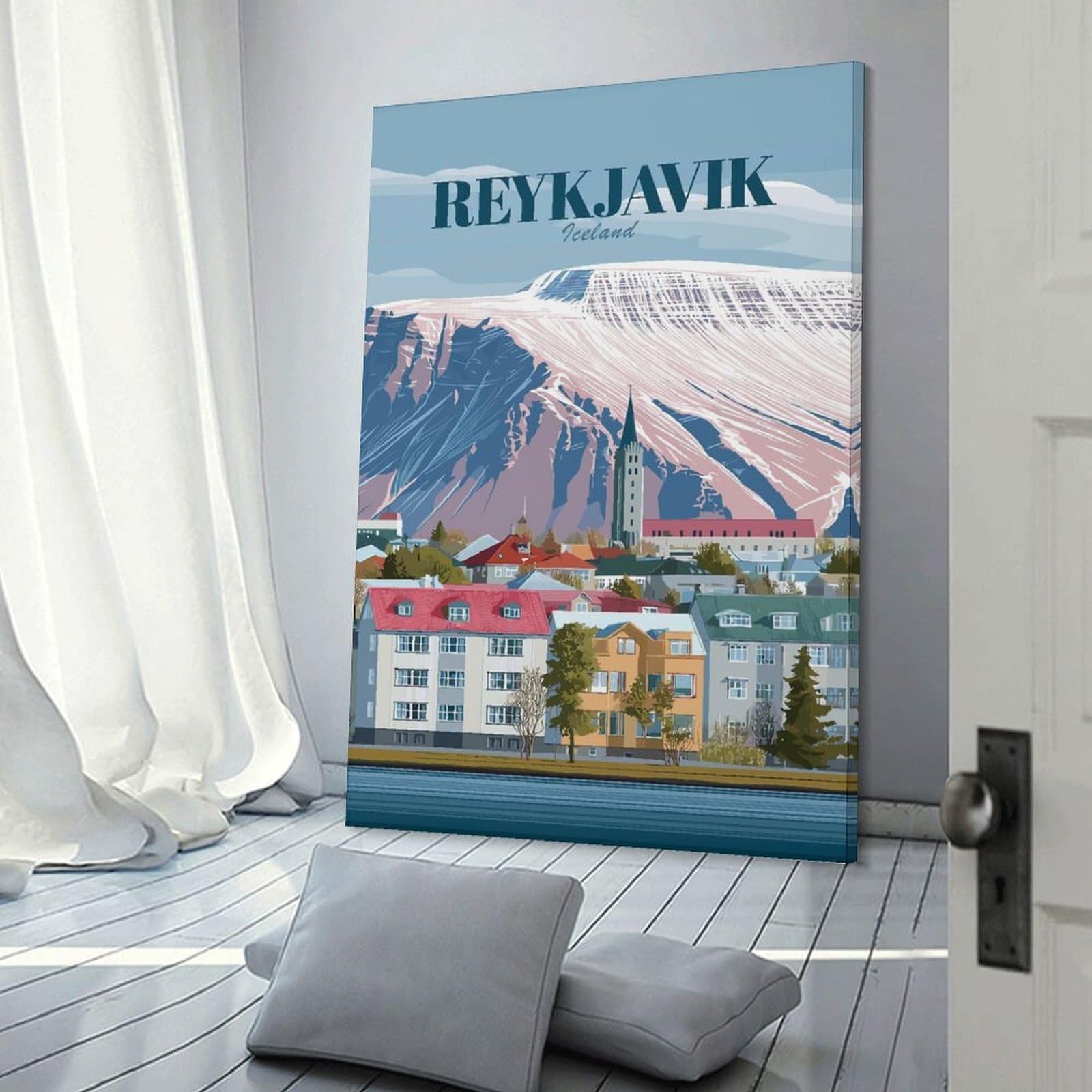 Junmoney Reykjavik Iceland Vintage Home Decor Wall Art, 16x24inch(40x60cm), for Calm Bedrooms, Home Corners Or Flats, Canvas Wall Decor for Personal Spaces