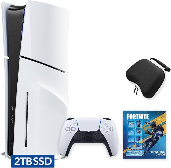 PlayStation 5 Slim Edición Disco 2TB Mejorada con Bundle Fortnite Caos Florido y Estuche para Control Mytrix - Blanco, Consola de Juegos Slim PS5 2TB PCIe SSD, 4 de diciembre de 2025 | por Sony