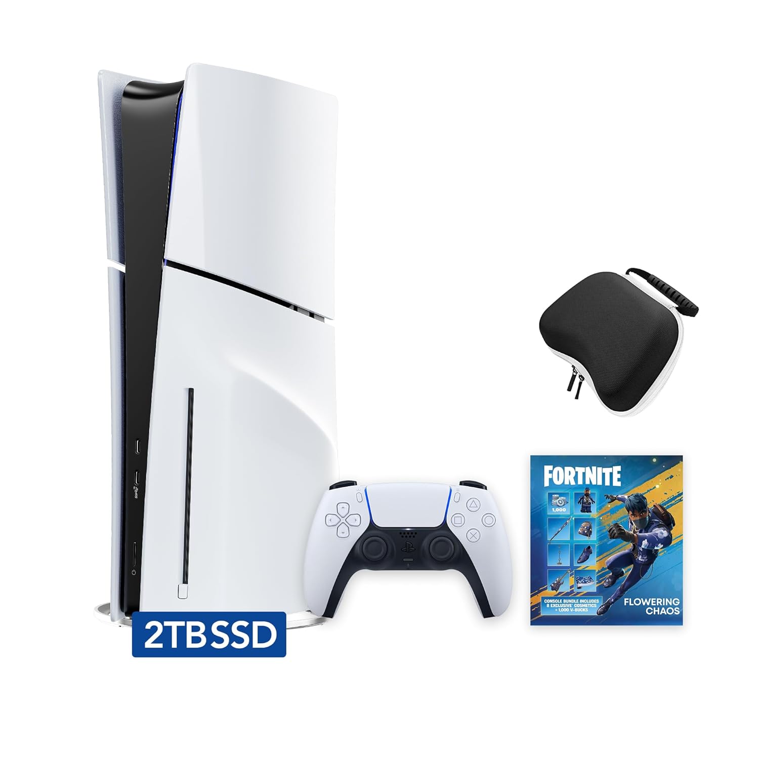 PlayStation 5 Slim Upgraded 2TB Disc Edition Fortnite Flowering Chaos Bundle and Mytrix Controller Case - White, Slim PS5 2TB PCIe SSD Gaming Console