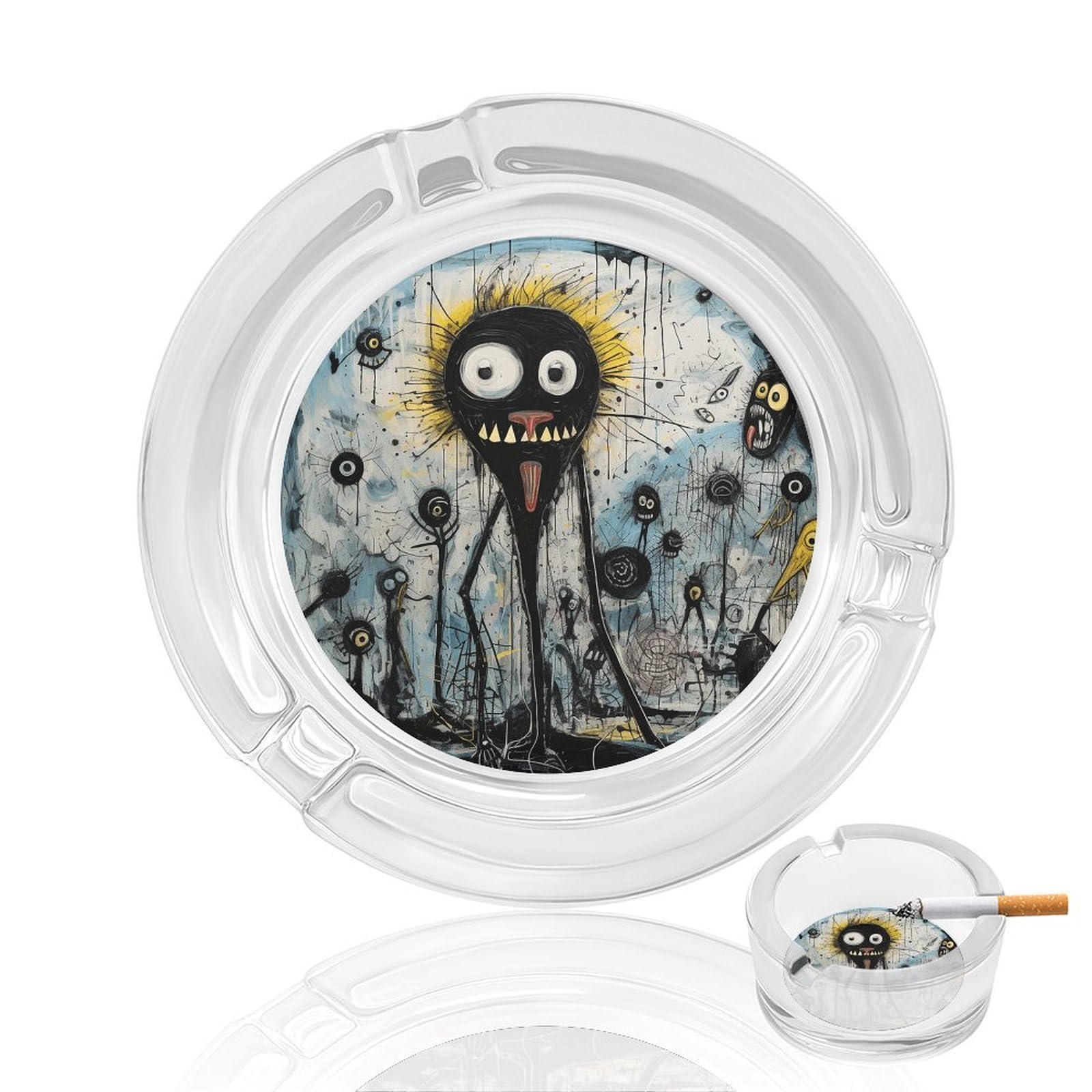 Fekiloot Men's Style Gothic Pictures Glass Ashtray For Cigarette Cigar,Cigarette Ashtray For Indoor Or Outdoor Use,Cigar Ashtrays With 3 Notches-Glass Decor Gift For Smokers