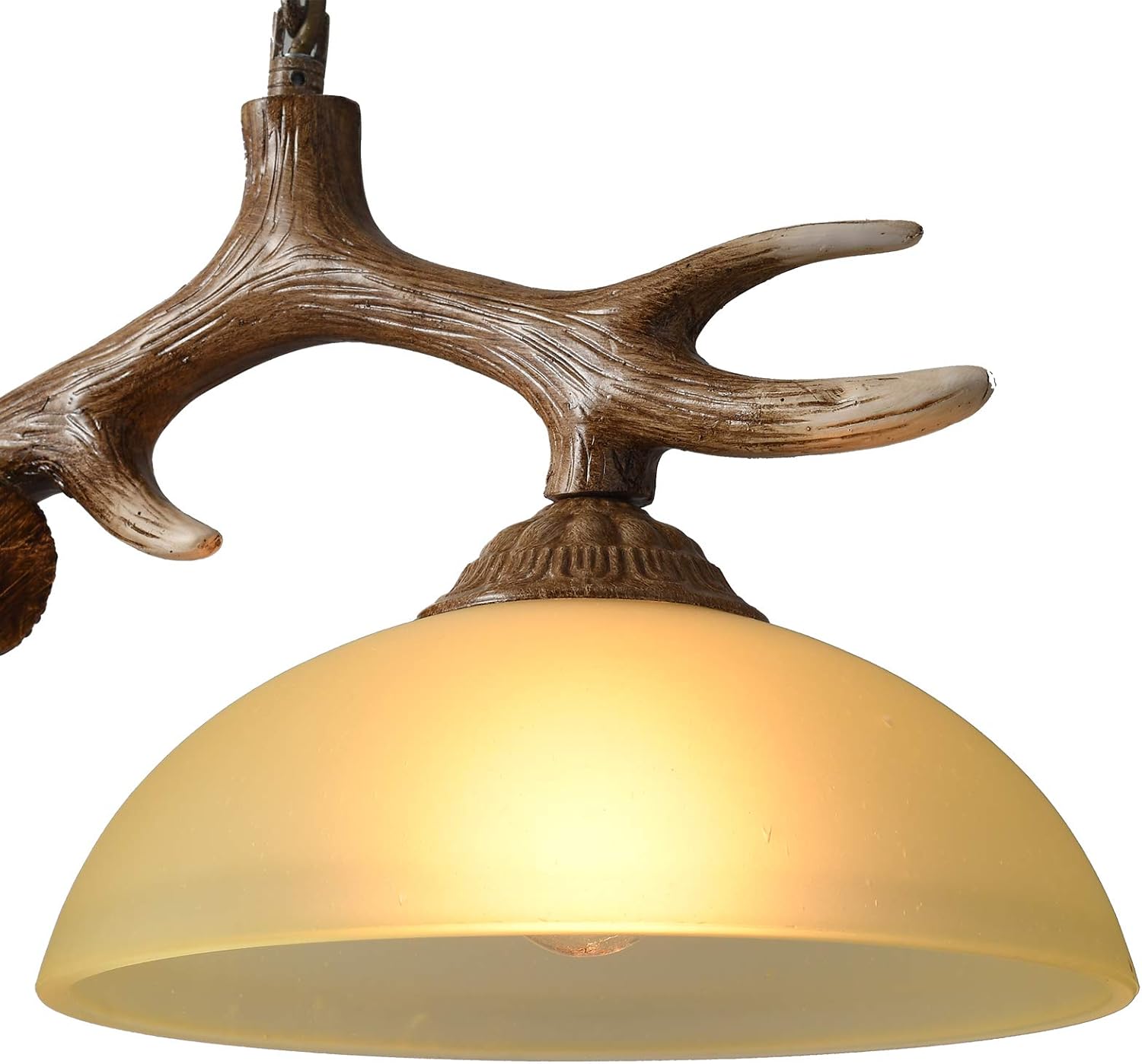 Resin Deer Antler Chandelier Vintage Farmhouse Deer Horn Ceiling Light Retro Pendant Light with Glass Shade Hanging Lamp Fixture for Kitchen Dining Room Living Room Bedroom