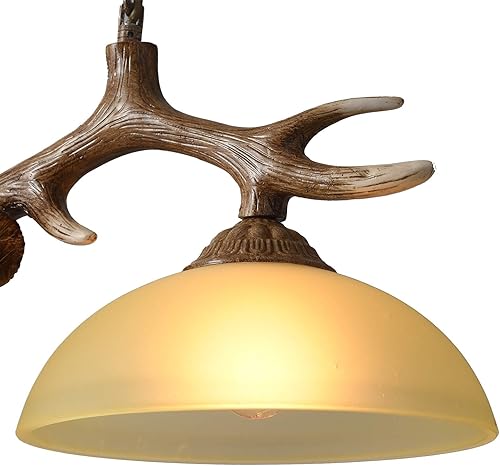 Miniatura 5 de YIYIBYUS Luz de isla de cornamenta, lámpara de techo retro de 2 luces, lámpara colgante de cornamenta de ciervo, lámpara colgante de asta, pantallas