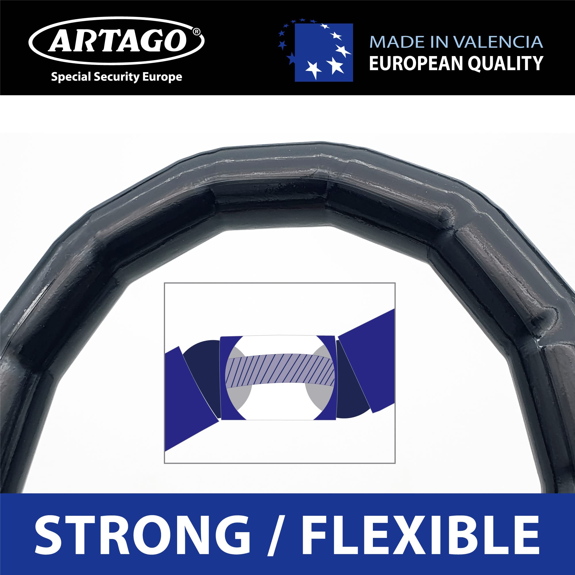 Artago ART6120 Hi-End Python Cable Lock With Or Without Alarm 120dB, Armored Articulated Steel Cable, 120cm/3,9ft, Flexible, ON Button, Warning Function, Anti Theft For Motorcycle Bicycle Scooter