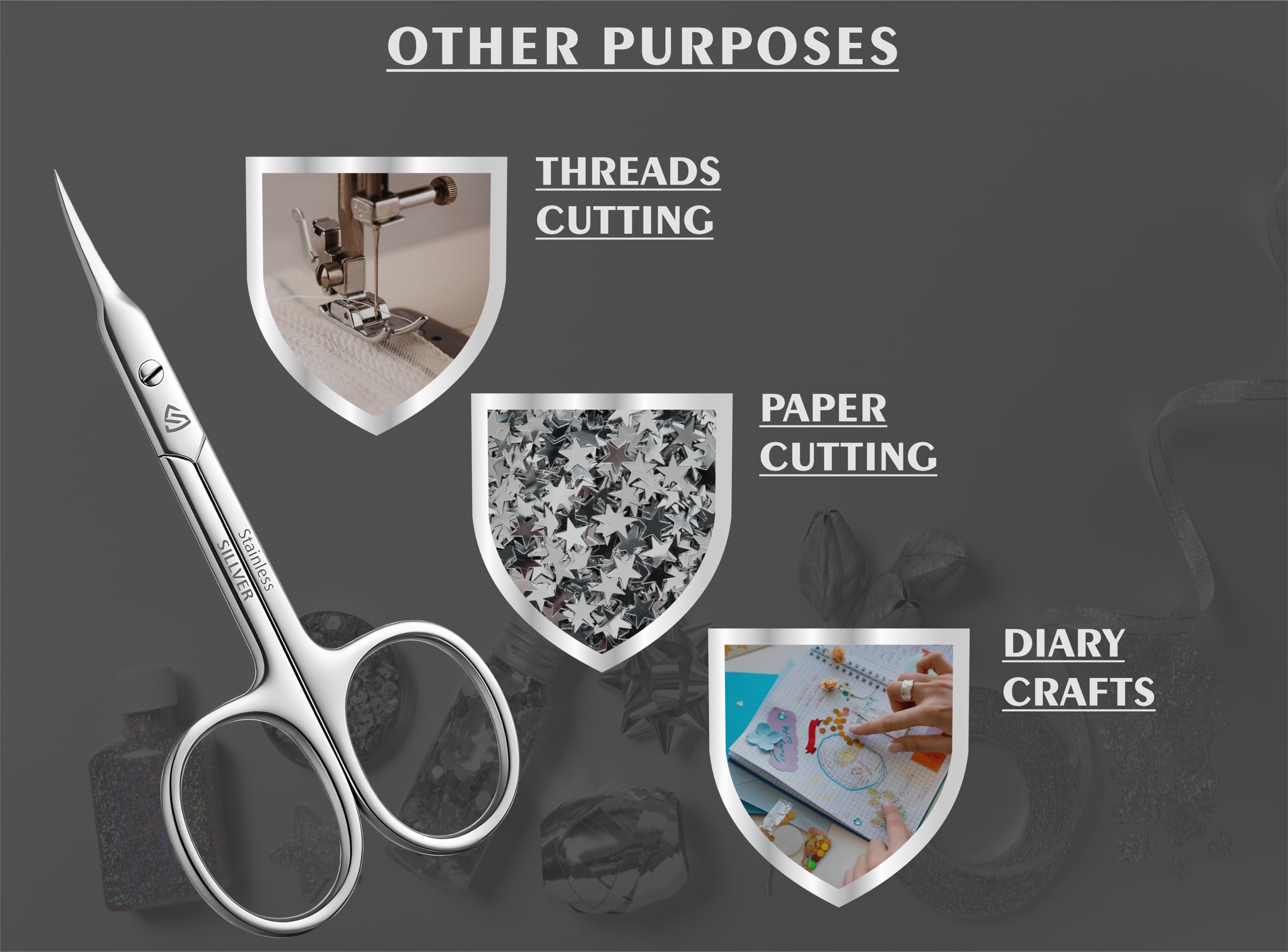 Tijeras para cutículas, hoja curvada, punta extrafina, tijeras de manicura profesional, tijeras de aseo para cutículas, barba, nariz, pelo, pestañas, bigote, tijeras de cejas