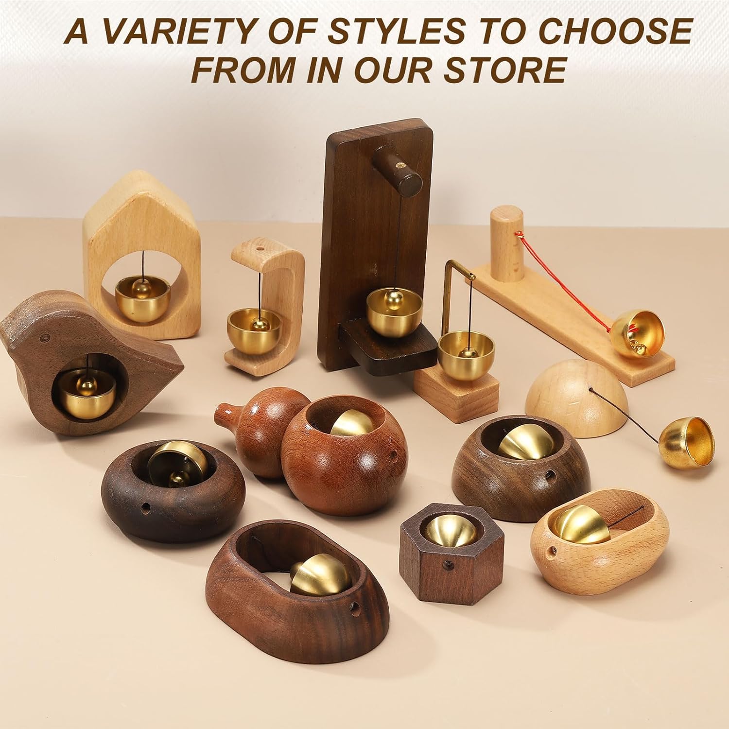PATIKIL 2 Set Shopkeepers Bell, Wood Door Chime Magnetic Hanging Bell Jingle Doorbell with Self-Adhesive for Door Opening Business When Entering Decoration, Walnut, Oval