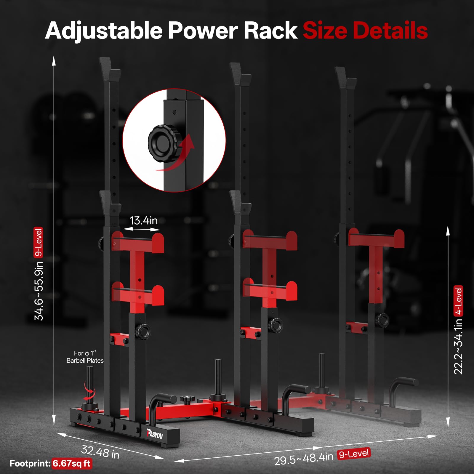 PASYOU Squat Rack Palestra, Rack Palestra Multifunzione Porta Bilancieri Regolabile, Supporto Bilanciere Multifunzione, Max 250 KG