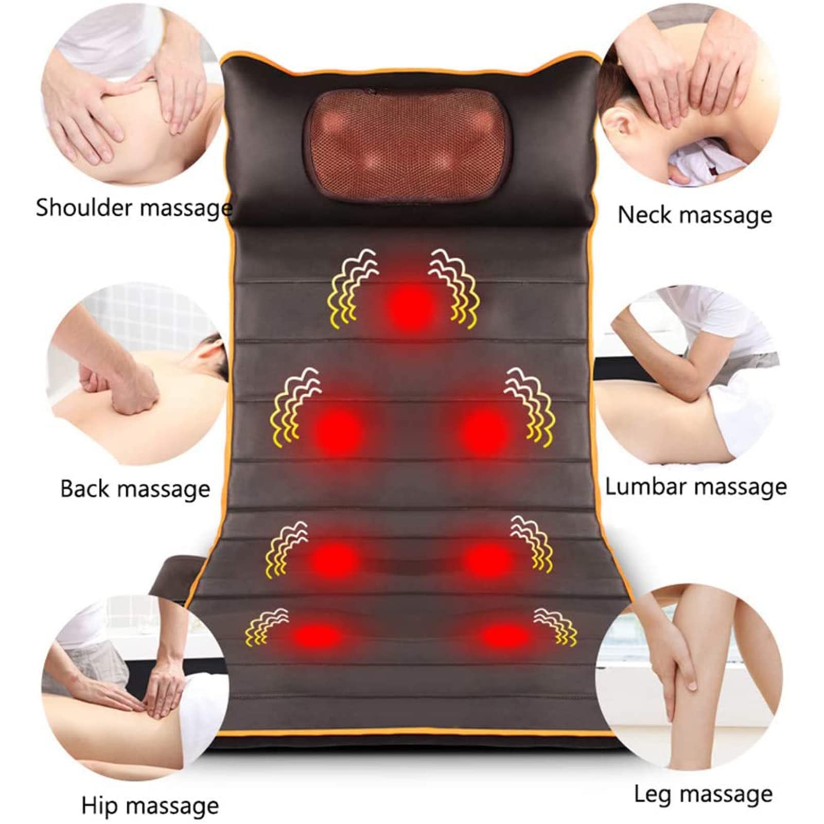 Genérico Colchoneta de Masaje con Calor: 9 Niveles de Intensidad y 9 Modos de Masaje. Colchón de Masaje Corporal Completo con cojín Calefactor para aliviar el Dolor de Espalda, Cuello y Hombros.