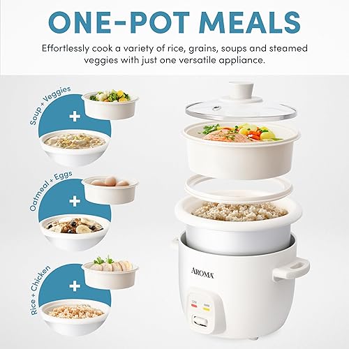 Miniatura 2 de AROMA CoreCoat - Olla arrocera con cesta desplegable para cocinar alimentos (4 tazas cocidas, 2 tazas sin cocinar)