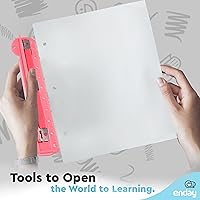 Vista 6 de Perforadora portátil de 3 agujeros rosa para carpeta de 3 anillas, capacidad de 3 hojas, bandeja de virutas extraíble, regla de 10 pulgadas para Azul