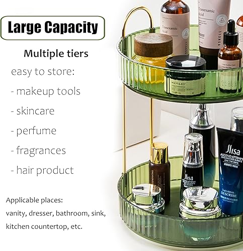 Miniatura 10 de Organizador de maquillaje giratorio de 2 niveles, bandejas Lazy Susan, organizador de perfumes para el cuidado de la piel, para mostrador de baño,