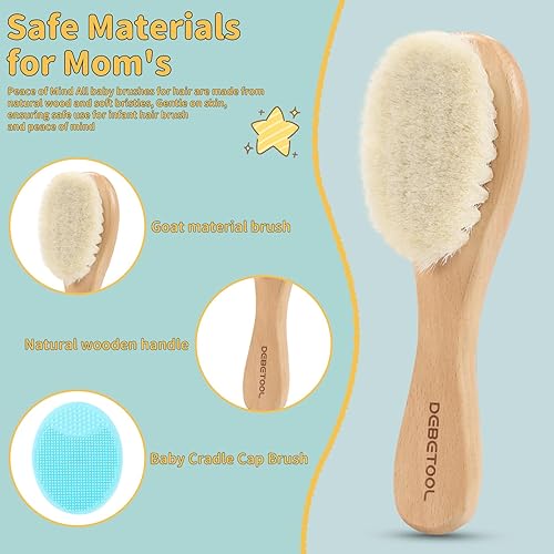 Miniatura 3 de Juego de cepillo para el pelo del bebé y cepillo de cuna para recién nacidos, cepillo suave para bebé con cerdas suaves, regalo esencial para recién