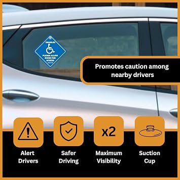 Tek Automotive Please Allow Room for Access Thank You Disabled Car Stickers – Twin Pack, 5.5” x 5.5” with Suction Cup – Disability Aids for Vehicle Access & Safety
