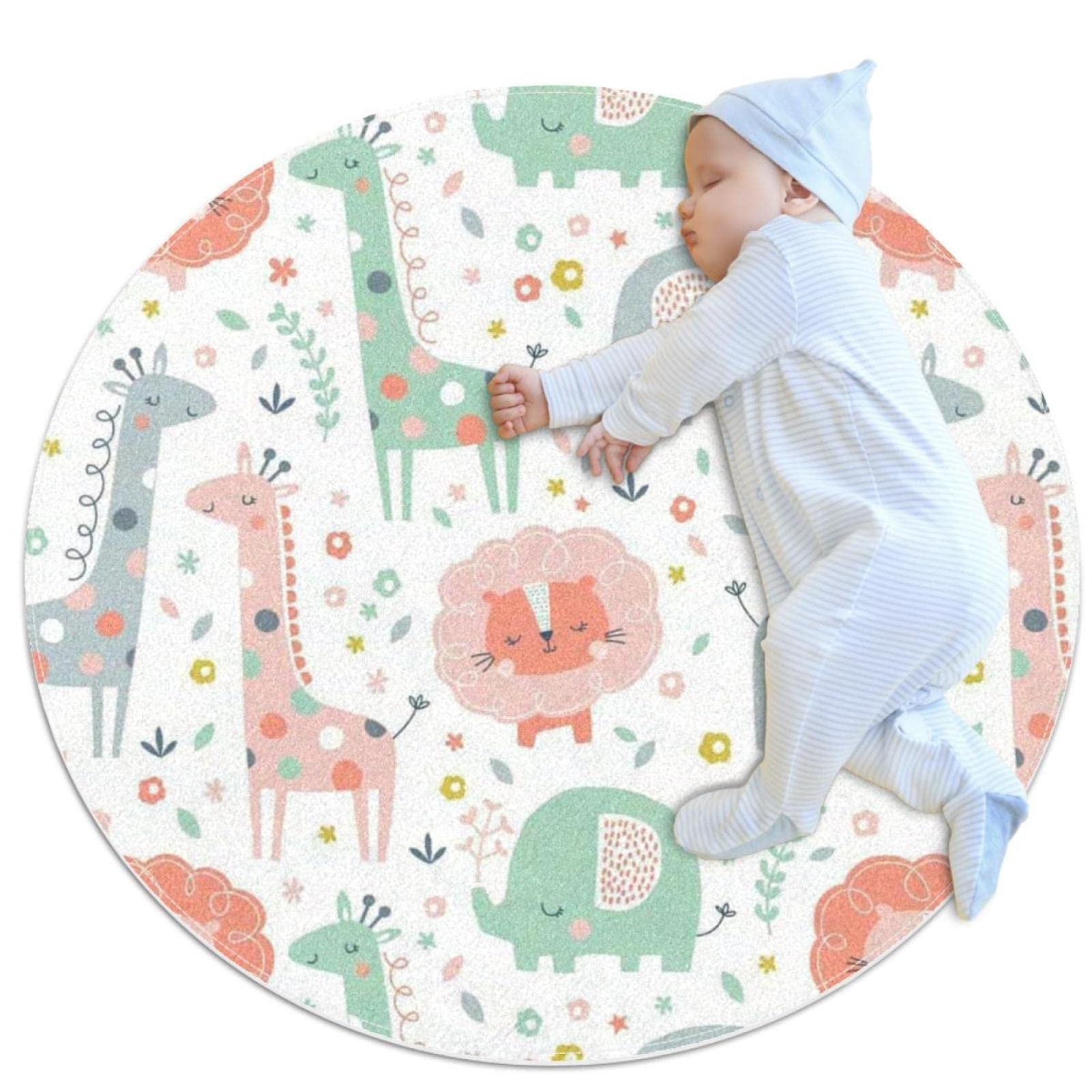 Tapis de salle de bain antidérapant rond 1m absorbant motif zoo