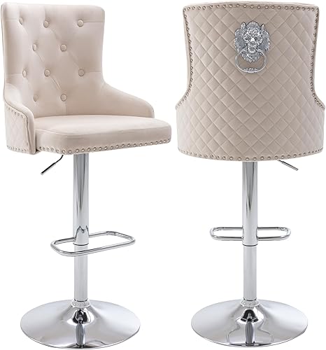 Juego de 2 taburetes de bar, taburetes de bar giratorios de terciopelo ajustable en altura de mostrador con reposapiés, acolchado suave tapizado con