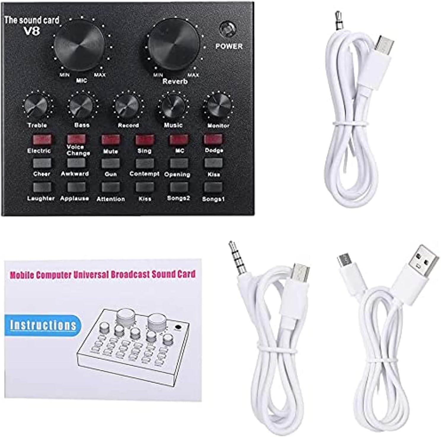 DMG TECH Sound Card, V8 Sound Card with Effect Voice Changer, Mobile Phone Sound Card, External Sound Card, Live Sound Card, Microphone, Computer, Mobile Phone, Ipad, Ps4 Voice Changer