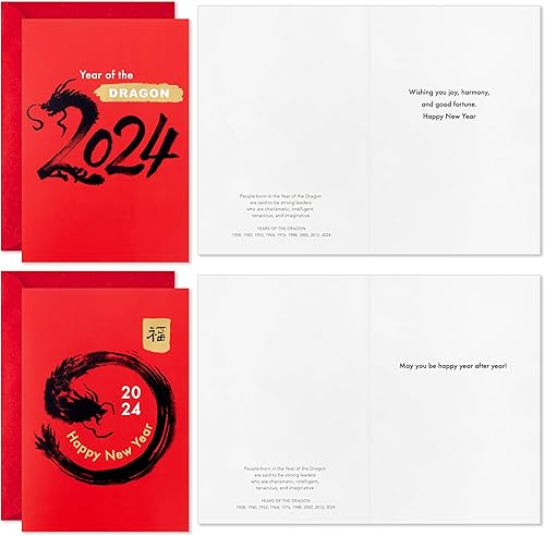 Miniatura 4 de Hallmark Ocho tarjetas de bambú con fecha de año nuevo chino 2024 (16 tarjetas del año del dragón con sobres)