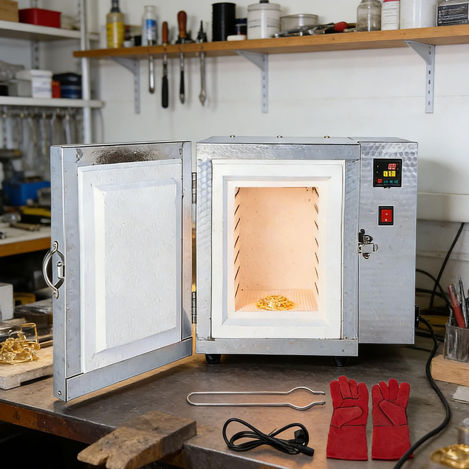 Forno elettrico per la creazione di gioielli/colata di metallo/vetri in ceramica, Forno di fusione 1500w, Forno elettrico in ceramica da laboratorio, Temperatura massima 800℃