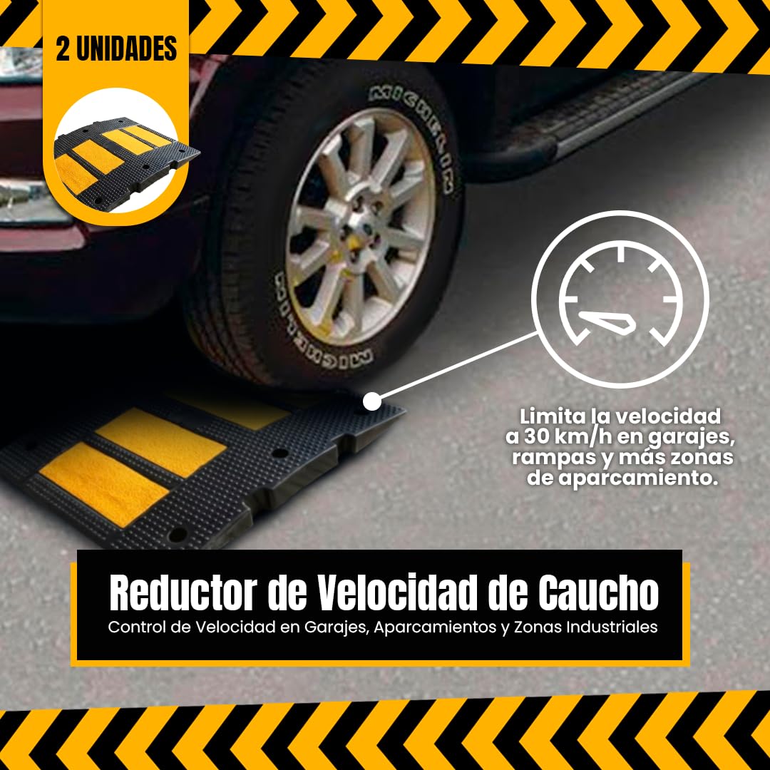 Pack de 2 Reductores de Velocidad de Caucho 5×60×50 cm Antideslizantes para Aparcamientos