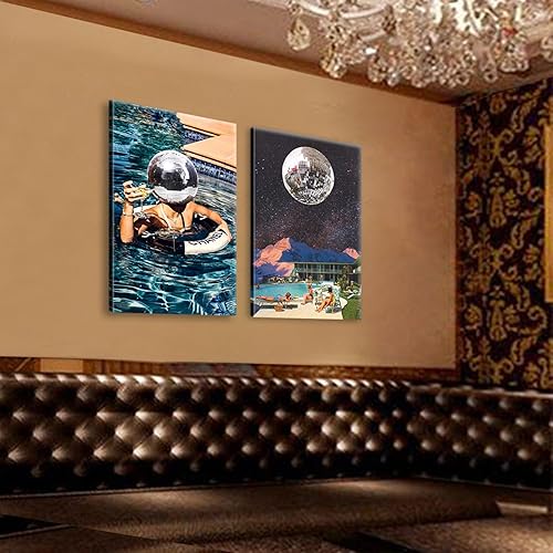 Miniatura 10 de Lienzo de discoteca enmarcado, arte de pared, decoración de bola de discoteca, pósteres funky, arte de cóctel moderno, estético, decoración de pared