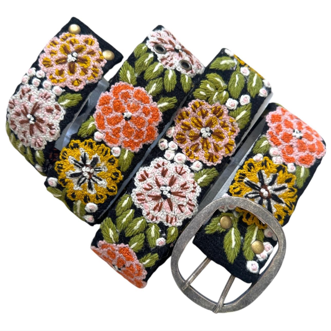 Peruvian Embroidered Belt for Women, Wool, Handmade, Fair Trade - Vintage Blossom Black Base