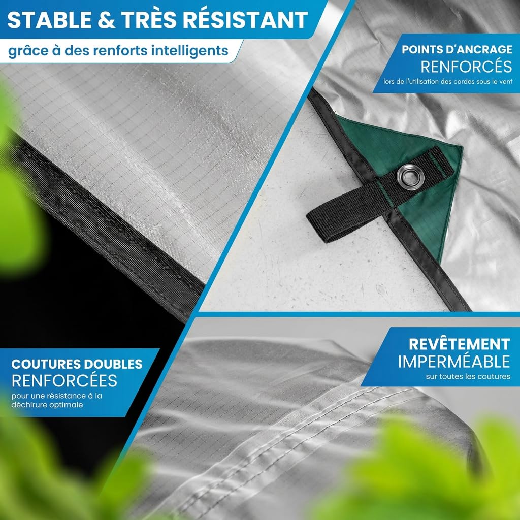 Bâche imperméable NORDMUT® 3x3m avec œillets pour camping et randonnée - Vert (300 x 300 cm)