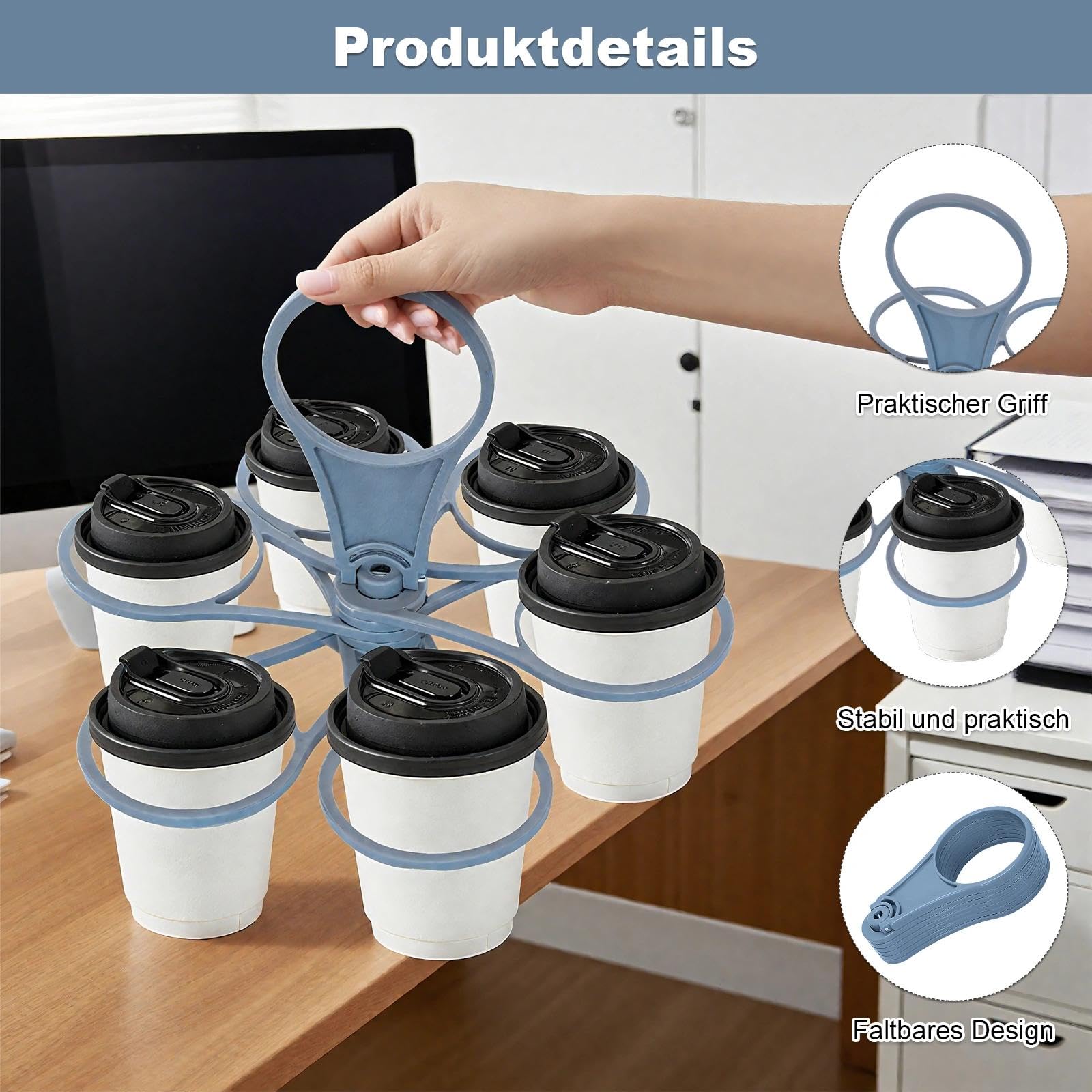 Produktbild von Faltbarer Getränketräger Mit Griff – 2er-Set Stabiler Kunststoff-Becherhalter Für 2–6 Getränke, Ideal Für Picknick, Sport & Partys