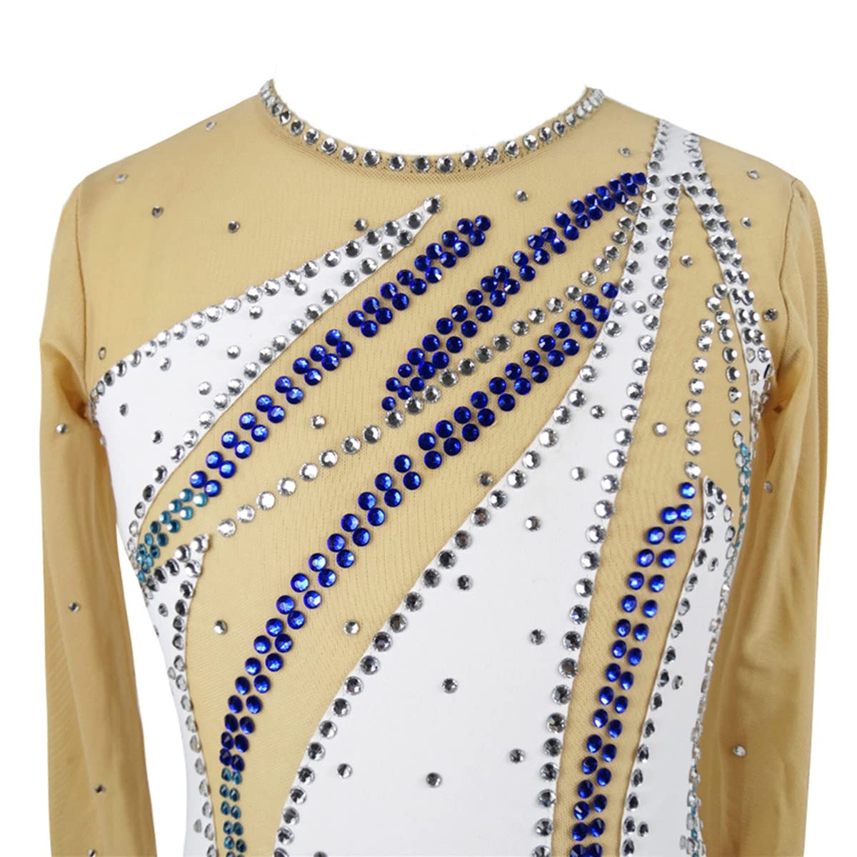 Damas Profesionales de Concurso de Patinaje Figurado Vestidos para Niñas Niñas Blancas Mangas Largas Rhinestones Léerardo Brillante