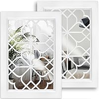 Wocred Set of 2 Rustic Farmhouse Rectangular Wall Mirrors, White 11x15 Inch - Chic Accent for Bathroom, Bedroom, Living Room