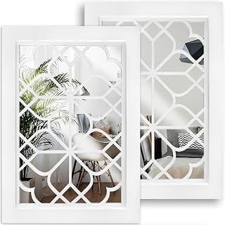 Wocred Set of 2 Rustic Farmhouse Rectangular Wall Mirrors, White 11x15 Inch - Chic Accent for Bathroom, Bedroom, Living Room