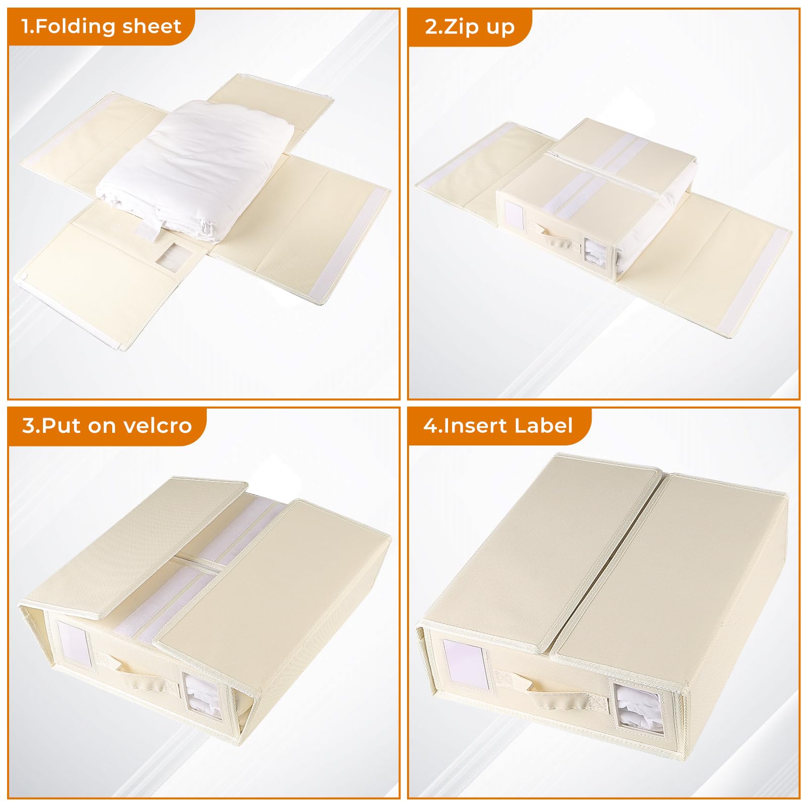 6 Pezzi Organizer Lenzuola, Pieghevole Scatola Organizer per Biancheria da Letto, Tessuto Oxford Contenitori Sottoletto per Lenzuola Copripiumini Coperte (Beige)