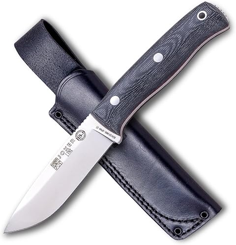 Joker Cuchillo de supervivencia CM111 Lince, mango de lona Micarta, hoja de Böhler N695, funda de cuero negro, herramienta para pesca, caza,