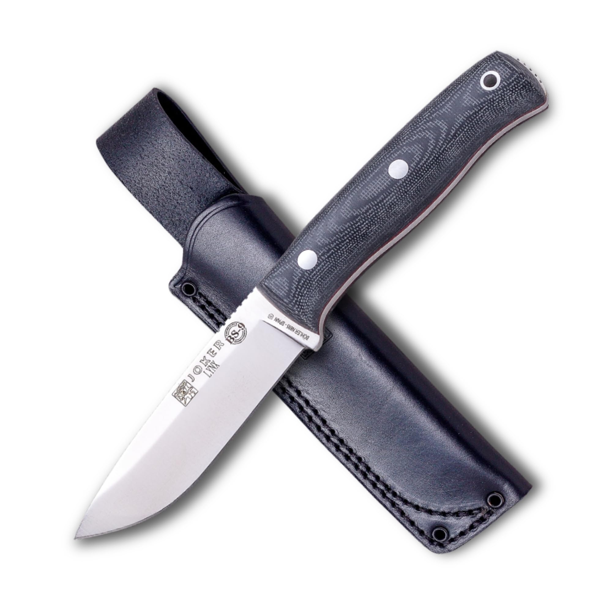 Joker Lynx 111 Bushcraft Messer – 10,5 cm Böhler N695 Klinge – Verschiedene Griffe & Scheiden – Für Jagd, Angeln, Camping & Wandern geeignet (Canvas-Micarta, Lederscheide)