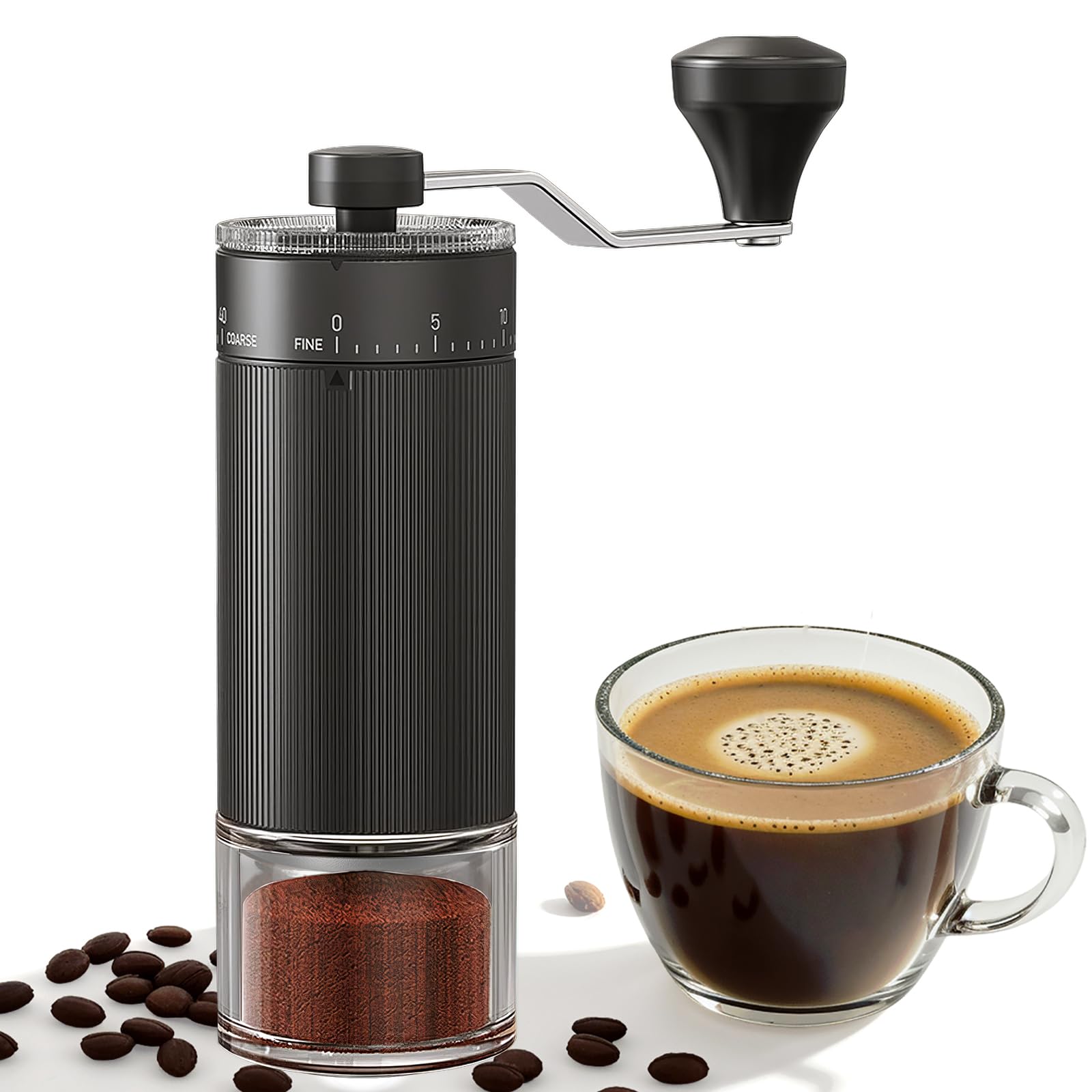 Mini Manuelle Kaffeemühle mit 40 einstellbaren Stufen, Tragbare Manuelle Handkaffeemühle mit 30g Kapazität, Konische Mahlwerk mit Kurbel für Reise, Camping, Büro, Espresso, Pour Over Und Mehr