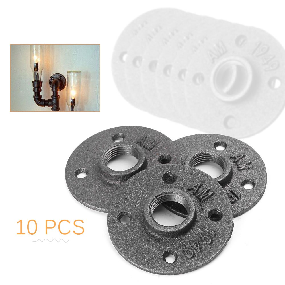 Mallofusa 10Pcs 3/4 Inch Black Malleable Iron Pipe Floor Flange Pipe Fitting, Perfect for Industrial Pipe Furniture and DIY Decor