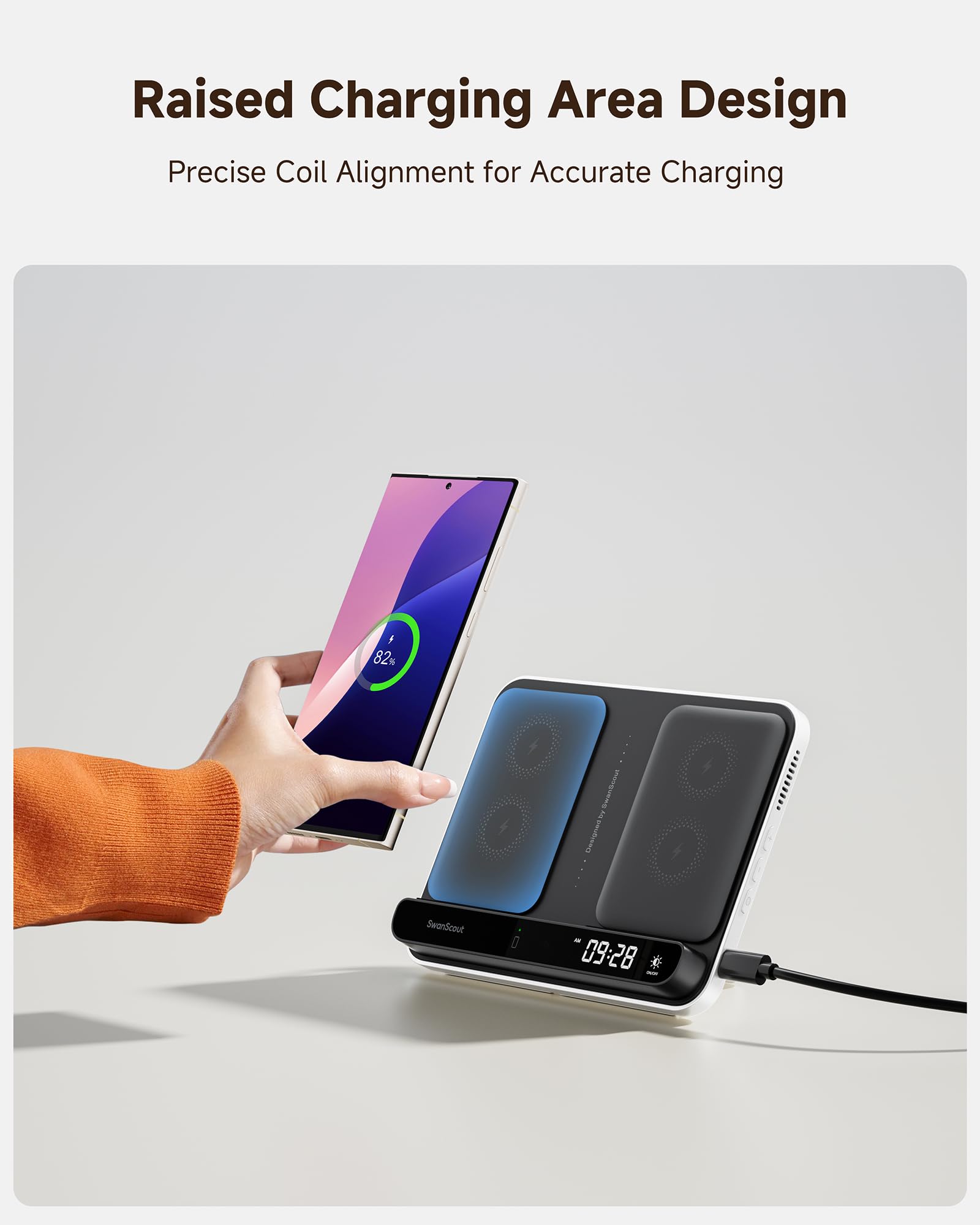 Bezprzewodowa Ładowarka do Samsung, Podwójna Stacja Ładująca Indukcyjna do Samsung Galaxy S25/S24/S23/S22/S21/Z Flip 7/Z Fold 6, Galaxy Watch 8/8 Classic/7/Ultra/6/5/4, SwanScout 710S