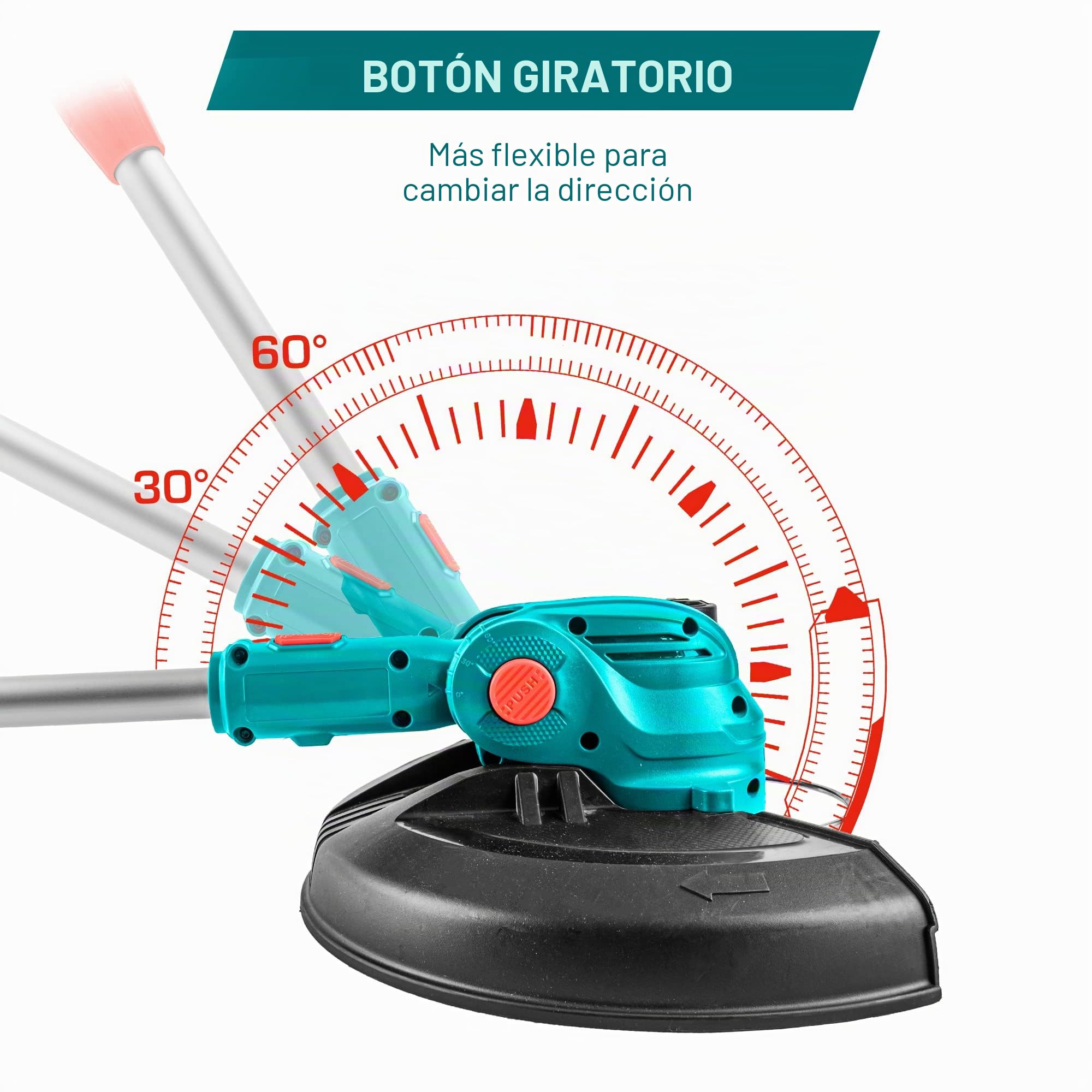TOTAL - Cortabordes Eléctrico - A Batería P20S de 20 V - Máquina de Podar Portátil Especial para Jardín - Diámetro de Corte de 300 mm - Mango Ajustable hasta 180º