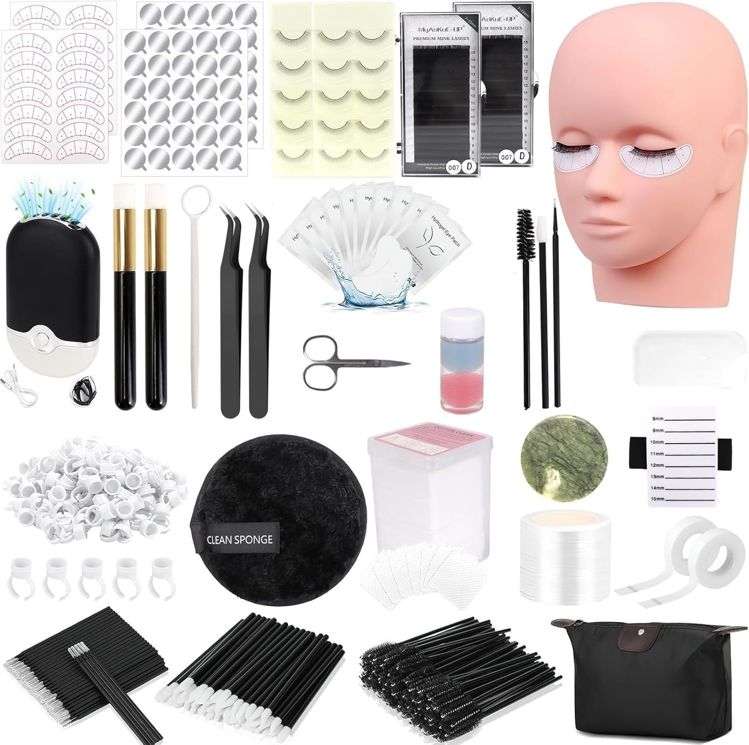 Kit professionale per l'allungamento delle ciglia con testa di manichino e strumenti, kit per principianti e studenti per principianti e studenti