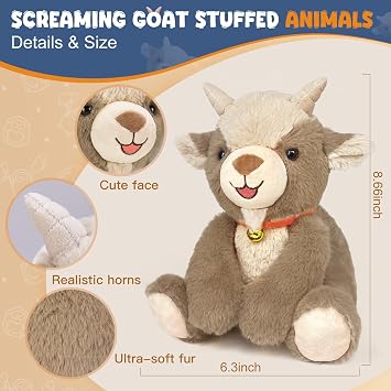 Screaming Goat Plush Toy, Goat Stuffed Animal Funny Screams Sound When Squeezed Cute Stuffed Animal Gift for Kids, Friends, and Coworkers