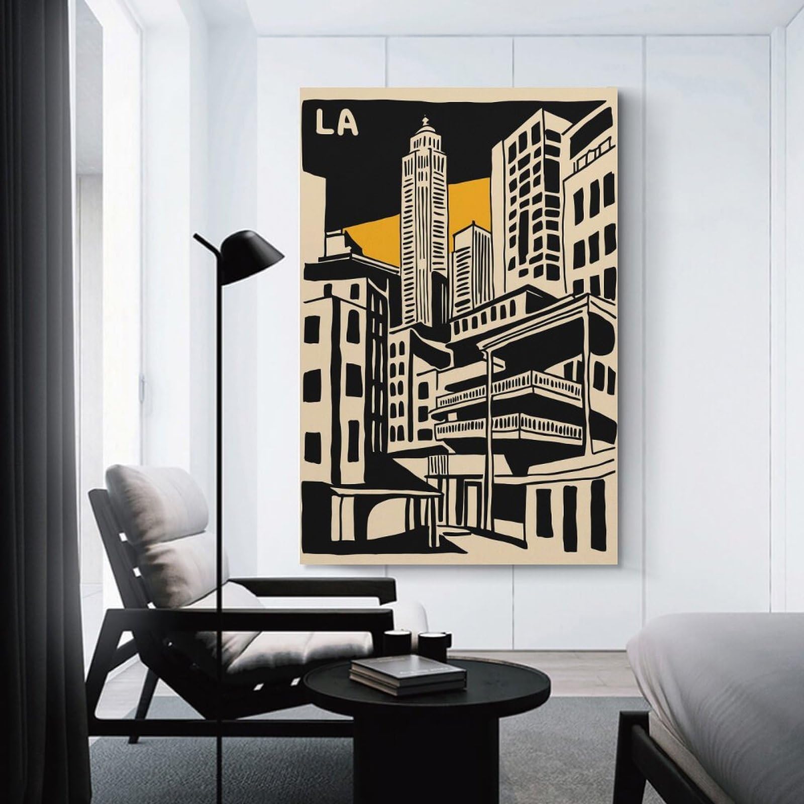 Junmoney Los Angeles Cityscape Illustration Canvas Art Print 24x36inch(60x90cm), for Bedroom Walls, Guest Spaces Or Lounges, Home Artwork with A Soft Interior Feel