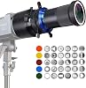 Bowens Mount Snoot Spotlight Gobo Projector with 4-Leaf Barndoor, for Aputure Amaran 60D/100D/200D, Godox SL60/100/150/200/300, 30 Gobos & 5 Color Filters (MAX)