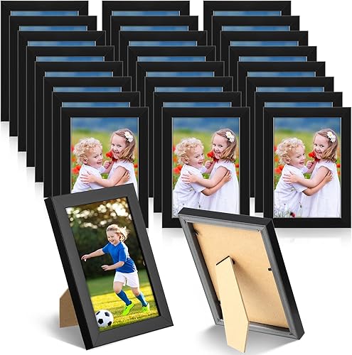 Miniatura 7 de Roowest Juego de 24 marcos de fotos de madera a granel con hoja acrílica, marcos de fotos pequeños con clavos invisibles y ganchos en S para mesa de