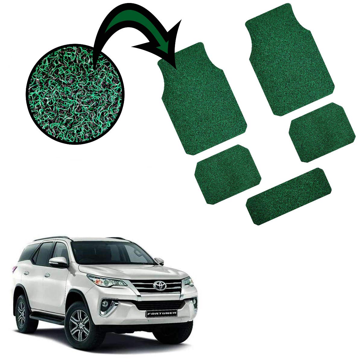AdroitZ Anti Skid Curly Car Floor Mats/Grass Mat for Toyota Fortuner